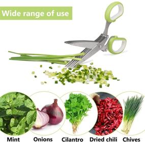 img 3 attached to 🌿 5 Blade Herb Cutter Scissors: Multipurpose Kitchen Cutting Shears with Stainless Steel Blades & Safety Cover - Sharp Shredding Shears with Cleaning Comb - Green