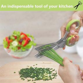 img 2 attached to 🌿 5 Blade Herb Cutter Scissors: Multipurpose Kitchen Cutting Shears with Stainless Steel Blades & Safety Cover - Sharp Shredding Shears with Cleaning Comb - Green