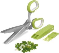 🌿 5 blade herb cutter scissors: multipurpose kitchen cutting shears with stainless steel blades & safety cover - sharp shredding shears with cleaning comb - green logo