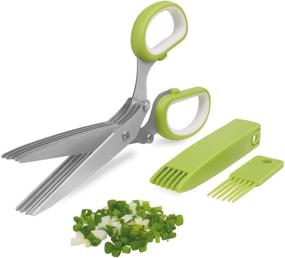 img 4 attached to 🌿 5 Blade Herb Cutter Scissors: Multipurpose Kitchen Cutting Shears with Stainless Steel Blades & Safety Cover - Sharp Shredding Shears with Cleaning Comb - Green