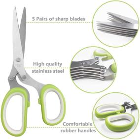 img 1 attached to 🌿 5 Blade Herb Cutter Scissors: Multipurpose Kitchen Cutting Shears with Stainless Steel Blades & Safety Cover - Sharp Shredding Shears with Cleaning Comb - Green