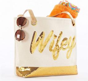 img 3 attached to White Sequin Wifey Canvas Tote 👜 Bag by Kate Aspen - Size: One Size