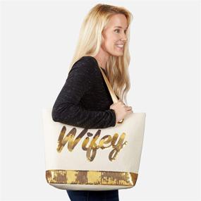 img 2 attached to White Sequin Wifey Canvas Tote 👜 Bag by Kate Aspen - Size: One Size