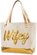 white sequin wifey canvas tote 👜 bag by kate aspen - size: one size logo