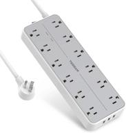 tessan 12 outlet surge protector power strip with 3 usb ports, 6ft extension cord, overload protection, wall mountable - grey logo