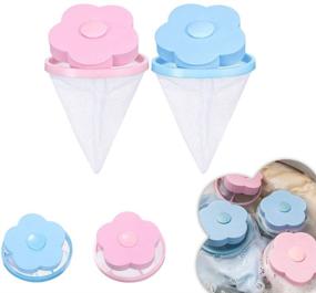 img 4 attached to Set of 4 Reusable Washing Machine Lint Catchers - Floating Lint Mesh Bag, Pet Hair Remover, Lint Traps & Hair Filter Nets - Household Tool in Pink & Blue