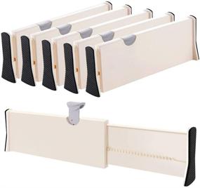 img 4 attached to 5 Pack Drawer Dividers Organizer with Adjustable Separators, Expands from 11-17 Inches, Ideal for Bedroom, Bathroom, Closet, Clothing, Office, and Kitchen Storage, Strong Secure Hold, Foam Ends, Locks in Place