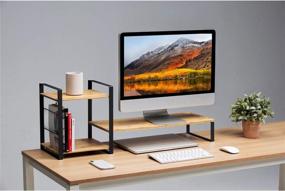 img 3 attached to Multifunctional Wood and Metal Monitor Stand Riser with Book Shelves - Boost Efficiency in Home Office