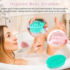 img 3 attached to 🧼 Silicone Body Scrubber - Gentle Exfoliating Shower Brush 2 Pack for All Skin Types, Kids, Women and Men - Durable & Soft Cleansing Brush Replacement to Loofah - SPA Massage Experience (Pink+Green)