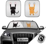 🐱 ic iclover cute cartoon pet design car windshield sunshade - folding silvering sun visor with uv coating for uv ray deflector (2 cats) logo