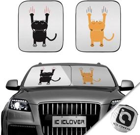 img 4 attached to 🐱 IC ICLOVER Cute Cartoon Pet Design Car Windshield Sunshade - Folding Silvering Sun Visor with UV Coating for UV Ray Deflector (2 Cats)