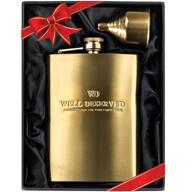 8oz gold flask gift set with funnel and pouch - perfect christmas present for men, women, husband, dad, father, brother, friend, boss. classy black packaging logo