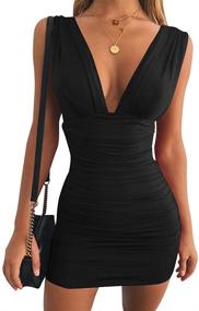 img 4 attached to 👗 GOBLES Women's Sexy Bodycon Sleeveless Ruched Party Mini Cocktail Dress: Flaunt Your Style!