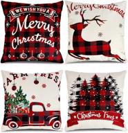 🎄 cozy up your home for the holidays with our christmas pillow covers 18 x 18 set of 4 in buffalo check plaid black and red - perfect for farmhouse sofa decorations logo