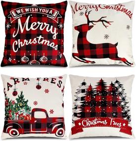 img 4 attached to 🎄 Cozy up your home for the holidays with our Christmas Pillow Covers 18 x 18 Set of 4 in Buffalo Check Plaid Black and Red - Perfect for Farmhouse Sofa Decorations