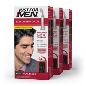 img 4 attached to Just For Men Easy Comb-In Color - Gray Hair Coloring Kit for Men 👨 with Comb Applicator, Easy No Mix Application - Real Black, A-55, 3 Pack (Packaging May Vary)