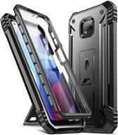 📱 black full-body rugged dual-layer shockproof protective cover with kickstand and built-in-screen protector for moto g power (2021) - poetic revolution series logo