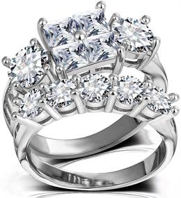 img 1 attached to 💍 Women's Princess Wedding Rings - Sparkling Cubic Zirconia Big Engagement Bridal Sets Size 5-11