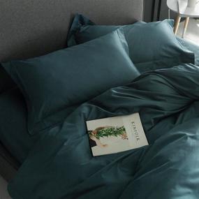 img 1 attached to 🌿 Egyptian Cotton Duvet Cover Set - High Thread Count, Long Staple, Silky Soft Sateen Weave, Breathable Bedding - Queen Size, Pine Green