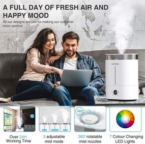 img 3 attached to 🏠 VAVSEA Top Fill Bedroom Humidifier, Cool Mist Ultrasonic with Essential Oils & Auto Shut Off, 4L Tank for 24 Hours, 3 Mist Modes, LED Touch Display, Home Humidifier (White)