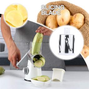 img 2 attached to 🧀 Tevokon Rotary Cheese Grater Shredder 3 Blade Manual Vegetable Slicer with Non-slip Suction Base, Nuts Grinder, Cheese Shredder Includes Brush and Peeler - White