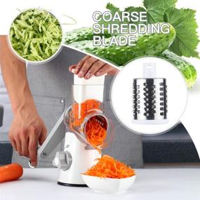 img 1 attached to 🧀 Tevokon Rotary Cheese Grater Shredder 3 Blade Manual Vegetable Slicer with Non-slip Suction Base, Nuts Grinder, Cheese Shredder Includes Brush and Peeler - White