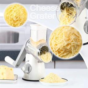 img 3 attached to 🧀 Tevokon Rotary Cheese Grater Shredder 3 Blade Manual Vegetable Slicer with Non-slip Suction Base, Nuts Grinder, Cheese Shredder Includes Brush and Peeler - White