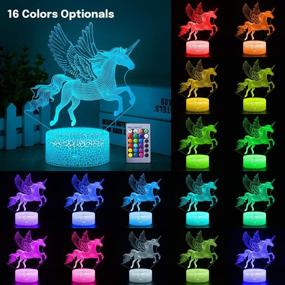 img 1 attached to 🦄 Unicorn 3D Illusion Lamp: Remote Control Night Light with 16 Changeable Colors - Perfect Birthday Gift for Girls, Kids, and Home Decor