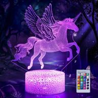 🦄 unicorn 3d illusion lamp: remote control night light with 16 changeable colors - perfect birthday gift for girls, kids, and home decor logo