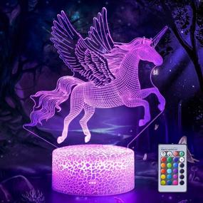 img 4 attached to 🦄 Unicorn 3D Illusion Lamp: Remote Control Night Light with 16 Changeable Colors - Perfect Birthday Gift for Girls, Kids, and Home Decor