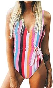 img 1 attached to 👙 AngiMelo Womens One Piece Swimsuit: Tummy Control, Padded, High Cut Swimwear with Tie Knot and Bowknot Detailing