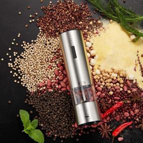 img 1 attached to 🌶️ Rechargeable Stainless Steel Pepper Mill with LED Light - MSD Electric Salt and Pepper Grinder, USB Powered One-Handed Push Button Peppercorn Grinder and Sea Salt Mill (1, Silver)