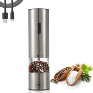 🌶️ rechargeable stainless steel pepper mill with led light - msd electric salt and pepper grinder, usb powered one-handed push button peppercorn grinder and sea salt mill (1, silver) logo