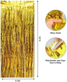 img 3 attached to Glamorous Gold Foil Curtains - 2 Pack 3.2 ft x 8.2 ft Metallic Fringe Curtains with Shimmer Tinsel Backdrop for Birthday, Wedding, Party, Christmas Decorations