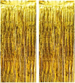 img 4 attached to Glamorous Gold Foil Curtains - 2 Pack 3.2 ft x 8.2 ft Metallic Fringe Curtains with Shimmer Tinsel Backdrop for Birthday, Wedding, Party, Christmas Decorations