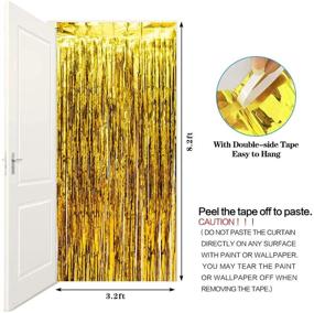 img 2 attached to Glamorous Gold Foil Curtains - 2 Pack 3.2 ft x 8.2 ft Metallic Fringe Curtains with Shimmer Tinsel Backdrop for Birthday, Wedding, Party, Christmas Decorations