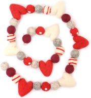 💖 valentine felt ball garland by glaciart one - handmade in nepal with new zealand wool - reusable, durable, stylish & versatile - easy to hang & maintain – 7ft, 8 hearts, 27 swirl balls логотип