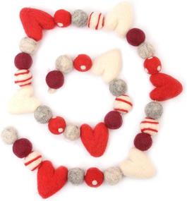 img 1 attached to 💖 Valentine Felt Ball Garland by Glaciart One - Handmade in Nepal with New Zealand Wool - Reusable, Durable, Stylish & Versatile - Easy to Hang & Maintain – 7ft, 8 Hearts, 27 Swirl Balls