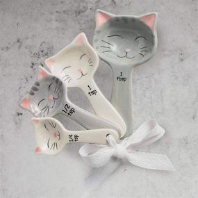 img 3 attached to 🐱 Cat Shaped Ceramic Measuring Spoons: A Purrr-fect Gift for Cat Lovers - Creative Baking Tool & Kitchen Decor - Set of 4 in White and Gray