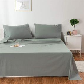 img 2 attached to 🌿 Sage Green Queen Pillowcase Sheet Set - PinkMemory 100% Cotton, Light Green Bed Sheets - Includes 1 Flat Sheet, 1 Fitted Sheet, and 2 Pillowcases with Deep Pockets