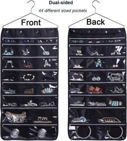 img 3 attached to 👜 Black Oxford Hanging Jewelry Organizer with Zipper Hanger - Misslo 44 Pockets