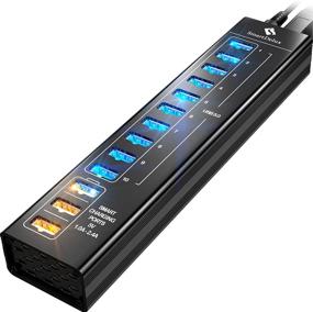 img 4 attached to 🔌 SmartDelux 13-Port USB 3.0 Hub with 10 USB 3.0 Ports, 3 Smart Charging Ports – Black Aluminum, Long Cord, LEDs
