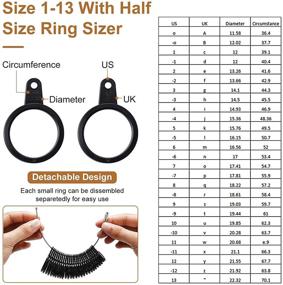 img 2 attached to 11 Piece US UK Ring Mandrel Set, Size 1-13 with Half Size Ring Sizer 🔍 Gauge, Jewelry Hammer, Ring Sizer Adjuster, Polishing Cloth, Polishing Stick, Polished Agate Knife, and Measuring Tool (Black)