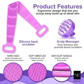 img 1 attached to 🚿 NeeRockz 31.5-Inch Silicone Back Scrubber and Scalp Massager Shower Set - Gentle Exfoliating Body Scrubber with Relaxing Shampoo Brush