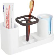 💡 mdesign compact plastic bathroom vanity organizer for electric spin toothbrushes and toothpaste - includes compartment for rinse cups - white/bronze finish logo