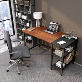 img 3 attached to CubiCubi Computer Home Office Desk: 47 Inch Small Study Writing Table with Storage Shelves - Walnut/Black