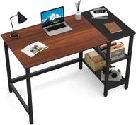 cubicubi computer home office desk: 47 inch small study writing table with storage shelves - walnut/black logo