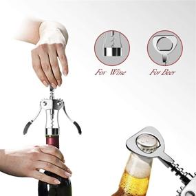 img 3 attached to 🍾 ITENETI Wing Corkscrew Wine Opener and Bottle Stopper: Two-in-One Opener for Wine and Beer, Premium Stainless Steel and Zinc Alloy, Bar and Kitchen Tools, Silver - Exquisite Gift Packaging Included