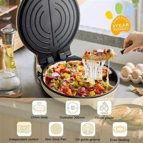 img 3 attached to 🐻 Bear 11.8'' Electric Round Griddle Nonstick - Extra Large 2-in-1 Frying Pan and Indoor Grill with Temperature Control - Smokeless, Foldable, and Versatile 1500w Electric Skillet for Breakfast, Lunch, Panini, Crepe & Pizza Maker