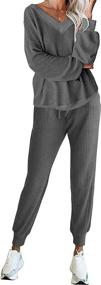 img 4 attached to LYHNMW Women's Waffle Knit V-Neck Pajama Set 2 Piece Outfit: Jogger Pants Tracksuits Lounge Set